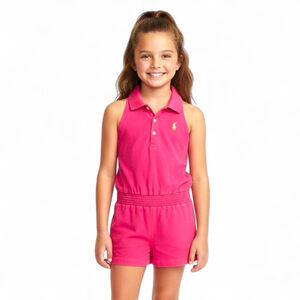 Ralph Lauren Girls’ Size S (7) Fuchsia Sleeveless Collared Polo Romper
